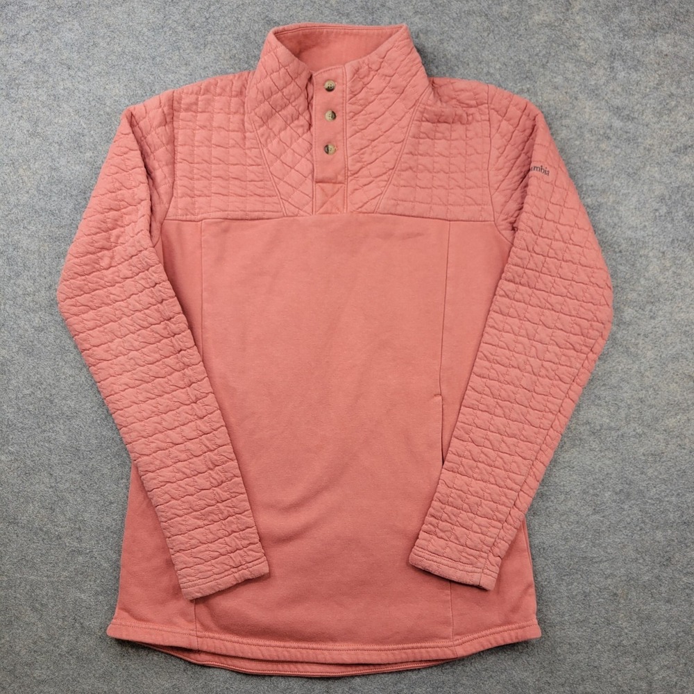Columbiaโ Sweater Womens Small Pink Quilted Mock Neck Snap Fleece Pullover Top